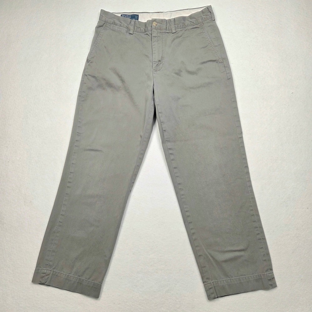 Vtg Polo‎ Ralph Lauren Preston Pant Mens 34x28 Gray Cotton Chino Straight Leg
